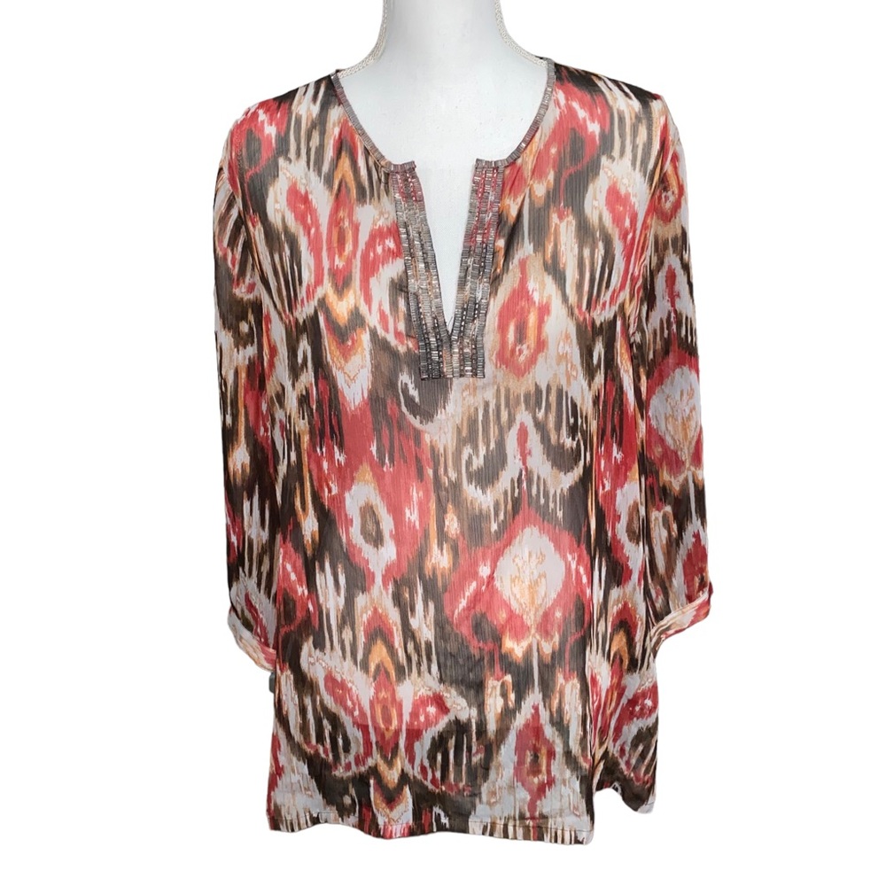 Chicos Sheer Multicolor Beaded Blouse | Chicos Blouse